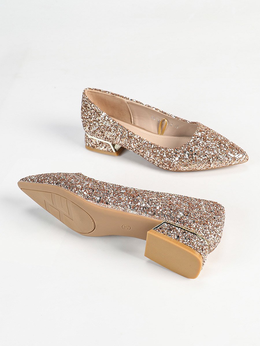 Embellished Pointed Toe Block Heels Pumps