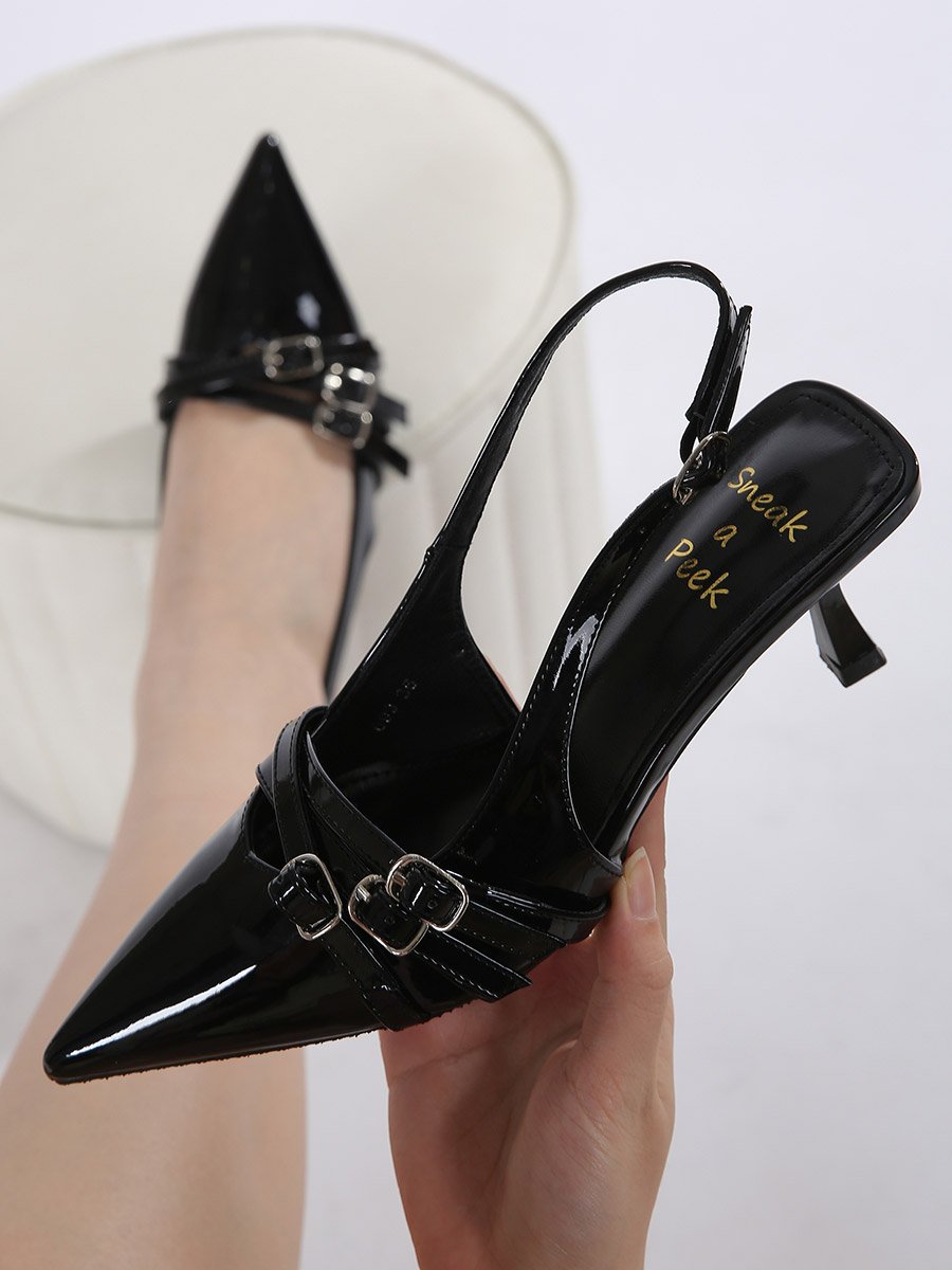 Pointed Toe Stiletto High Heels Pumps with Buckle Details