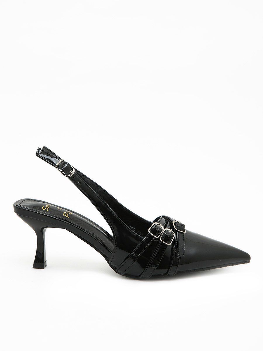 Pointed Toe Stiletto High Heels Pumps with Buckle Details