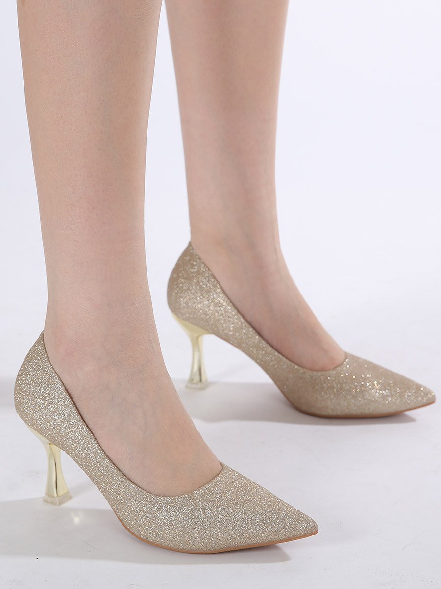 Glittered Pointed Toe Stiletto Heels Pumps
