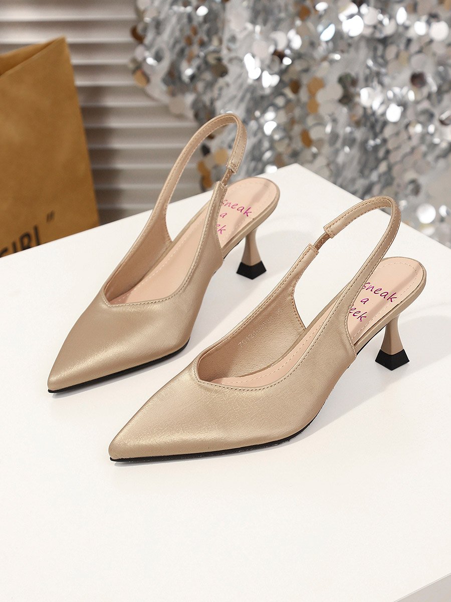 Pointed Toe Slingback Kitten Heels Pumps