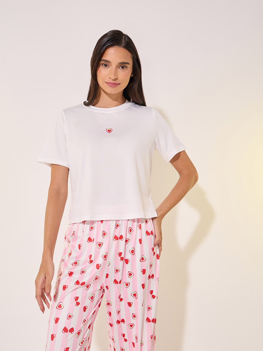 Heart Print Regular Fit T-Shirt and Pyjama Pants Set