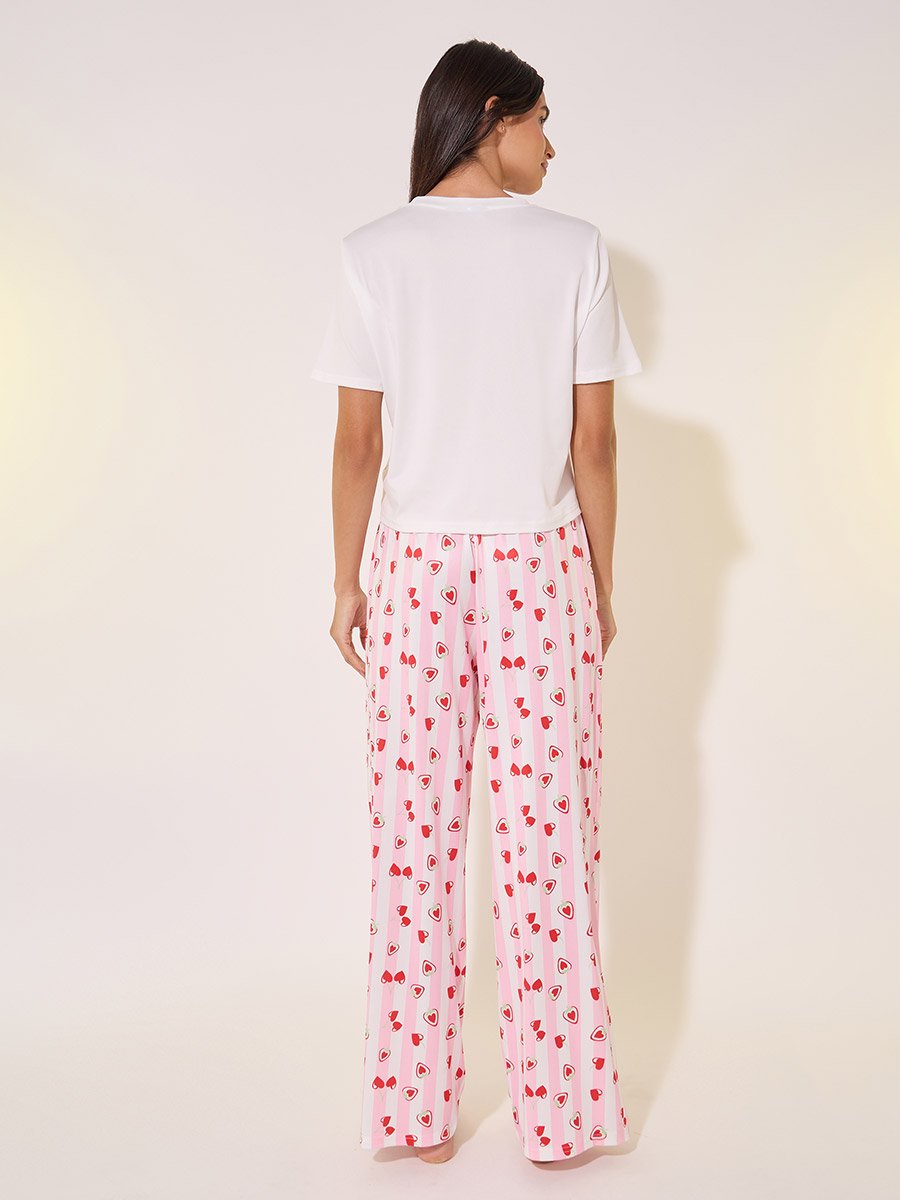 Heart Print Regular Fit T-Shirt and Pyjama Pants Set