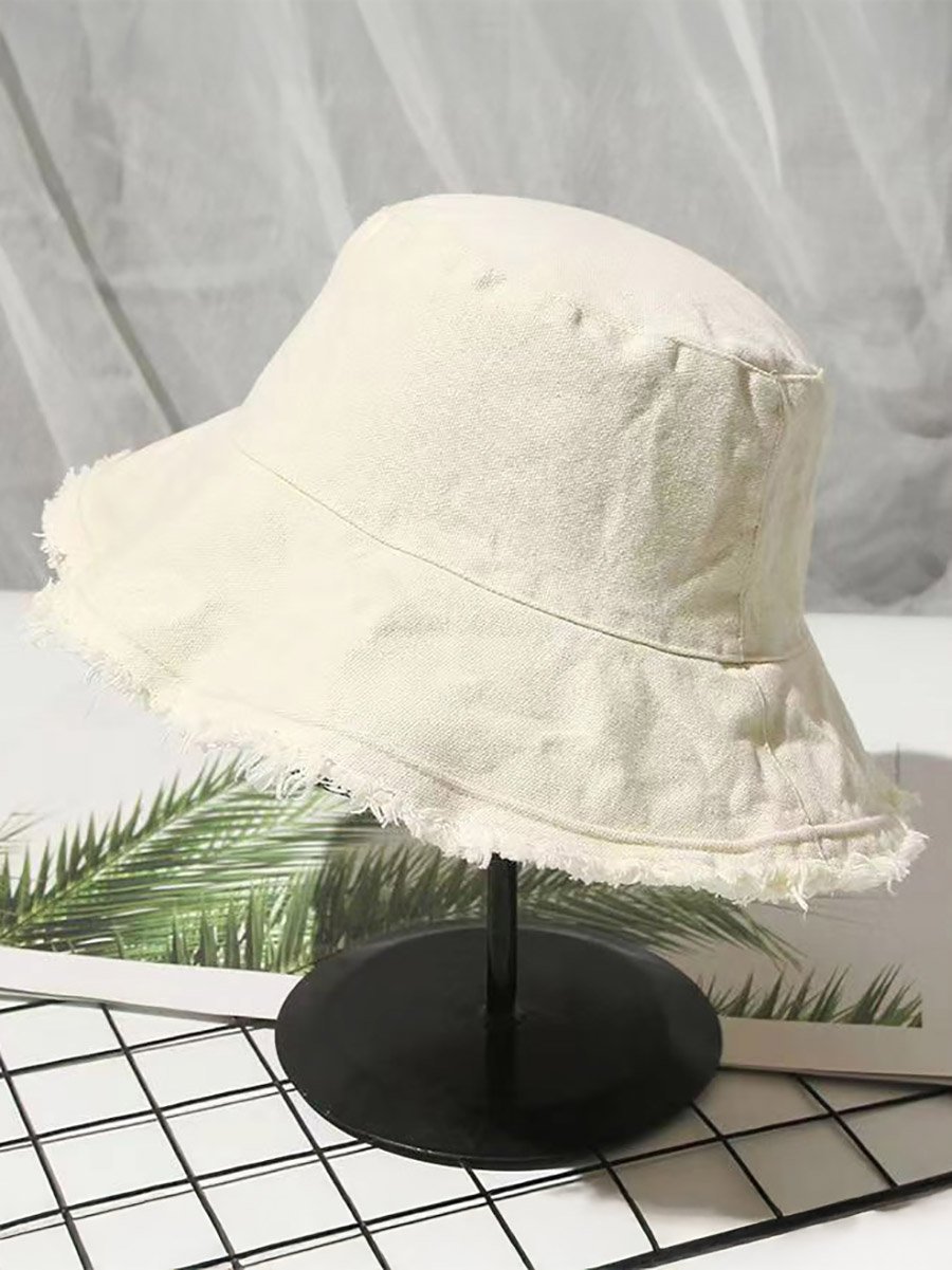 White Frayed Edge Bucket Hat
