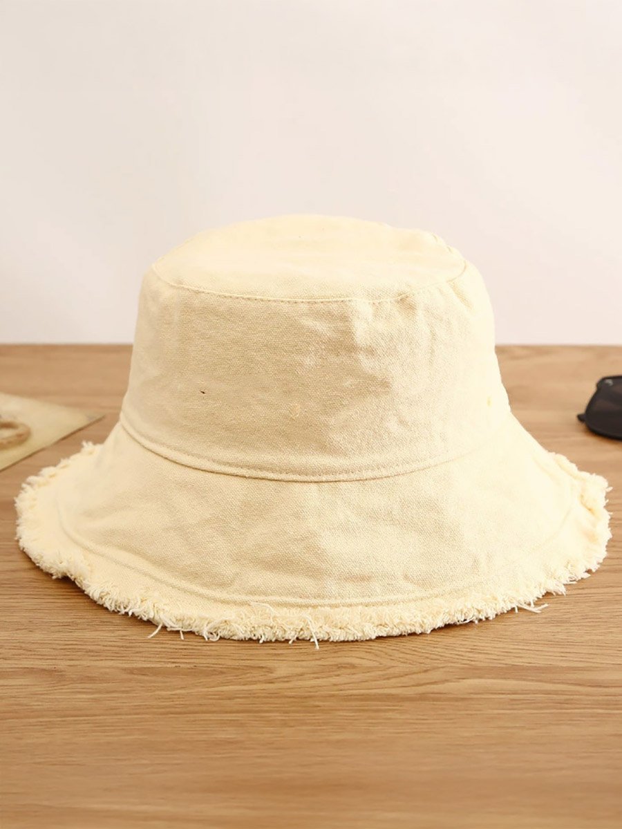 White Frayed Edge Bucket Hat