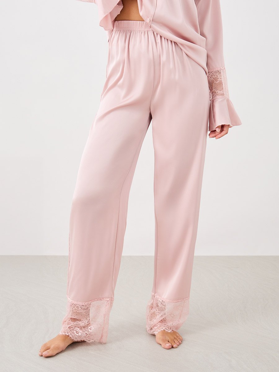 Matte Satin Lace Detail Shirt and Pyjama Set
