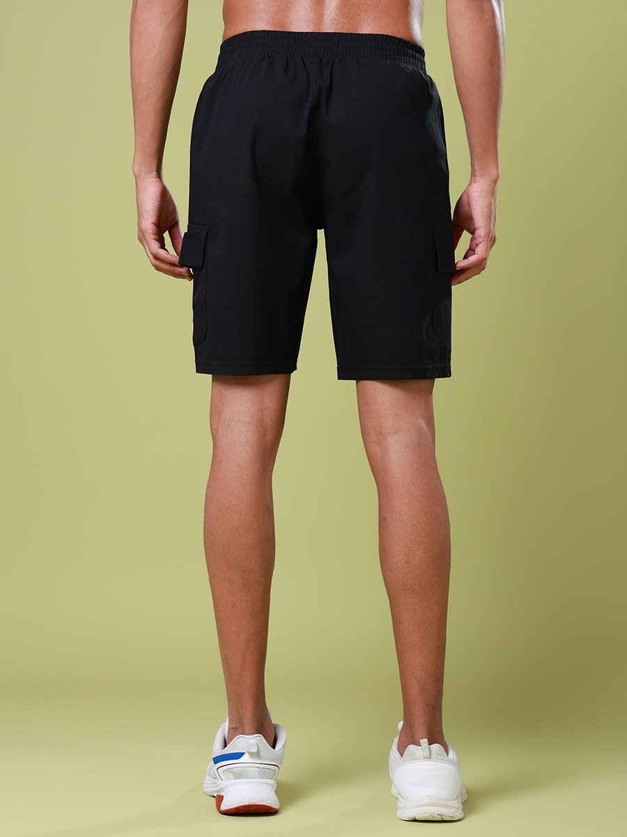 Solid Slim Fit Cargo Shorts with TS FLEXI