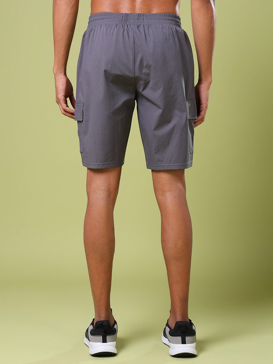 Solid Slim Fit Cargo Shorts with TS FLEXI