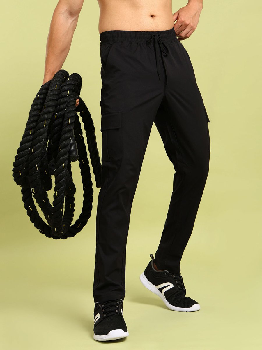 Men Solid Slim Fit Cargo Track Pants with TS FLEXI
