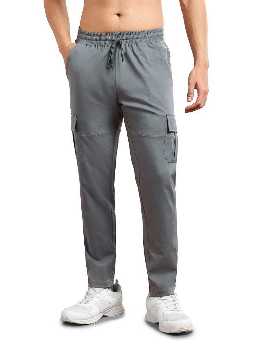 Men Solid Slim Fit Cargo Track Pants with TS FLEXI
