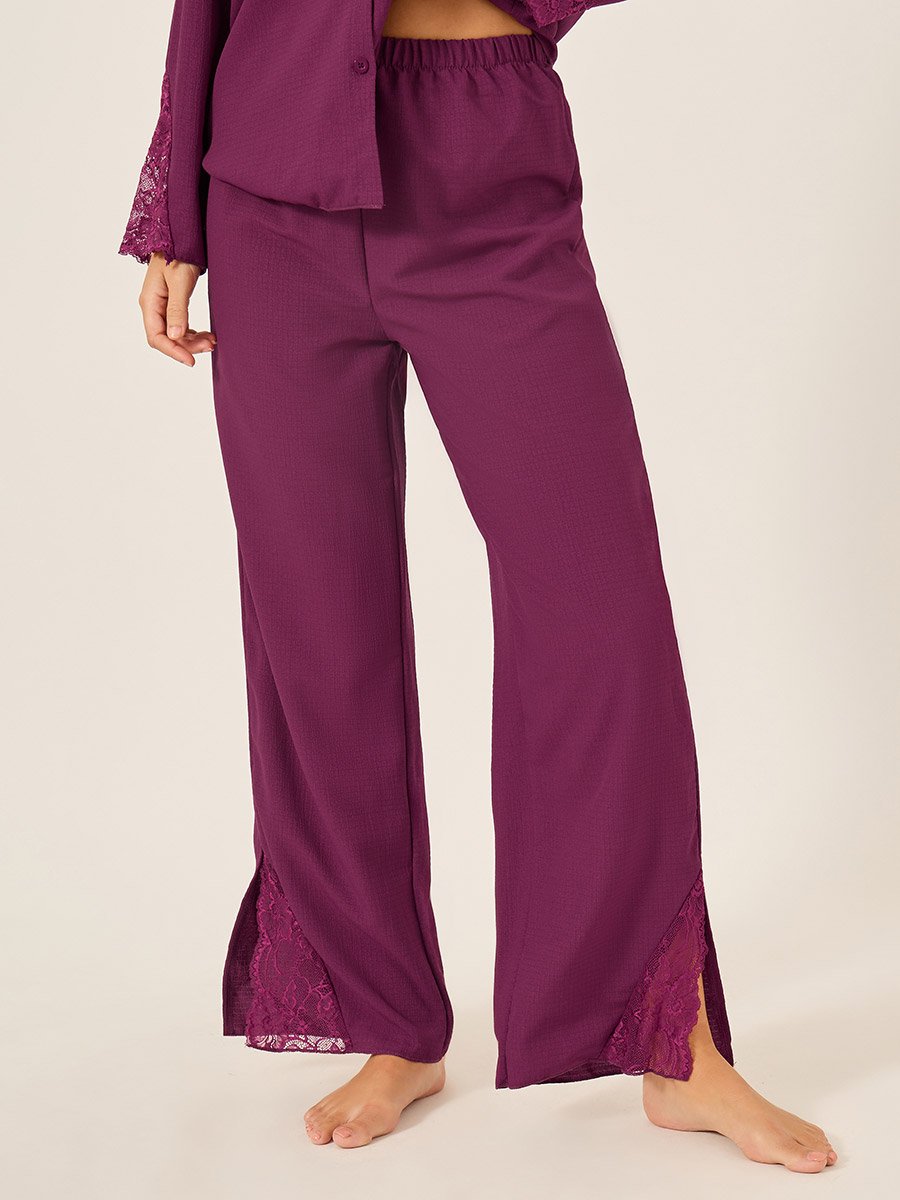 Lace Insert Buttoned Shirt and Pyjama Set