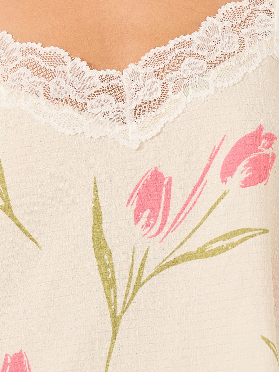 Lace Trim Floral Print Cami and Pyjama with Robe Set