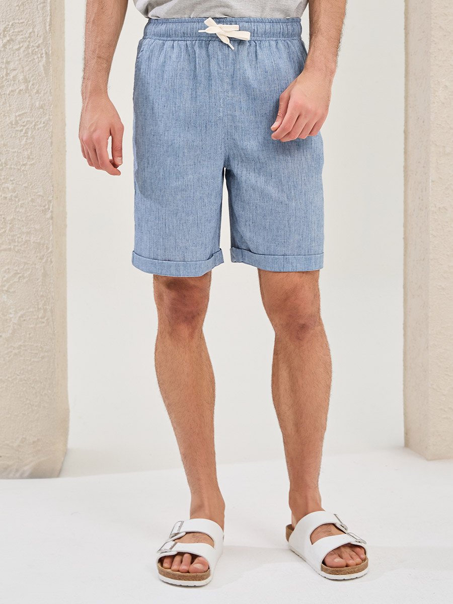 Plain Relaxed Fit Shorts with Turn-Up Hem