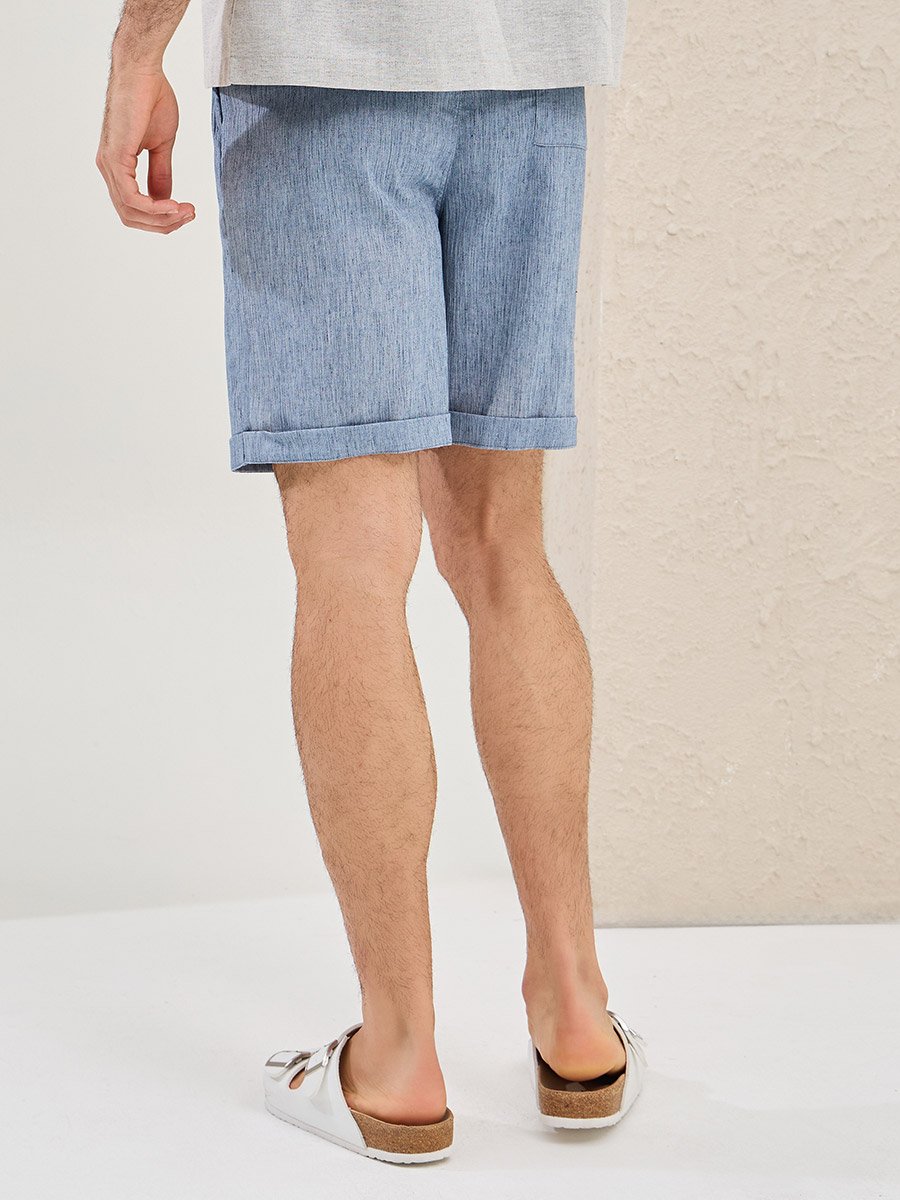 Plain Relaxed Fit Shorts with Turn-Up Hem
