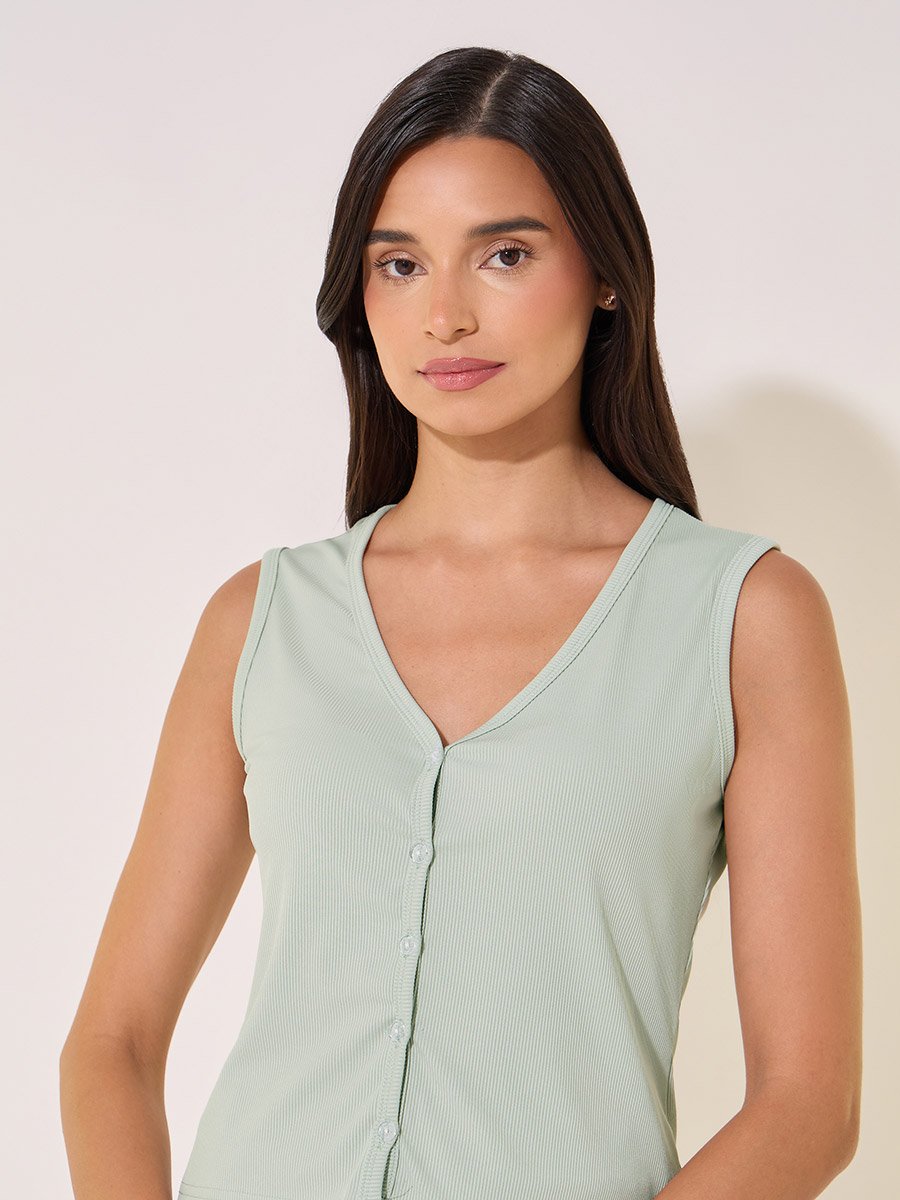 Rib Knit V-Neck Cami Top and Pyjama Set