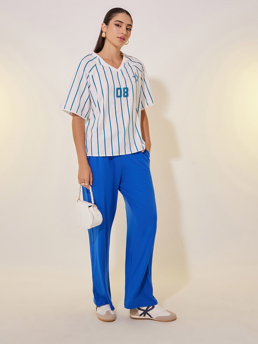 Striped Graphic Printed Detail Oversize T-Shirt