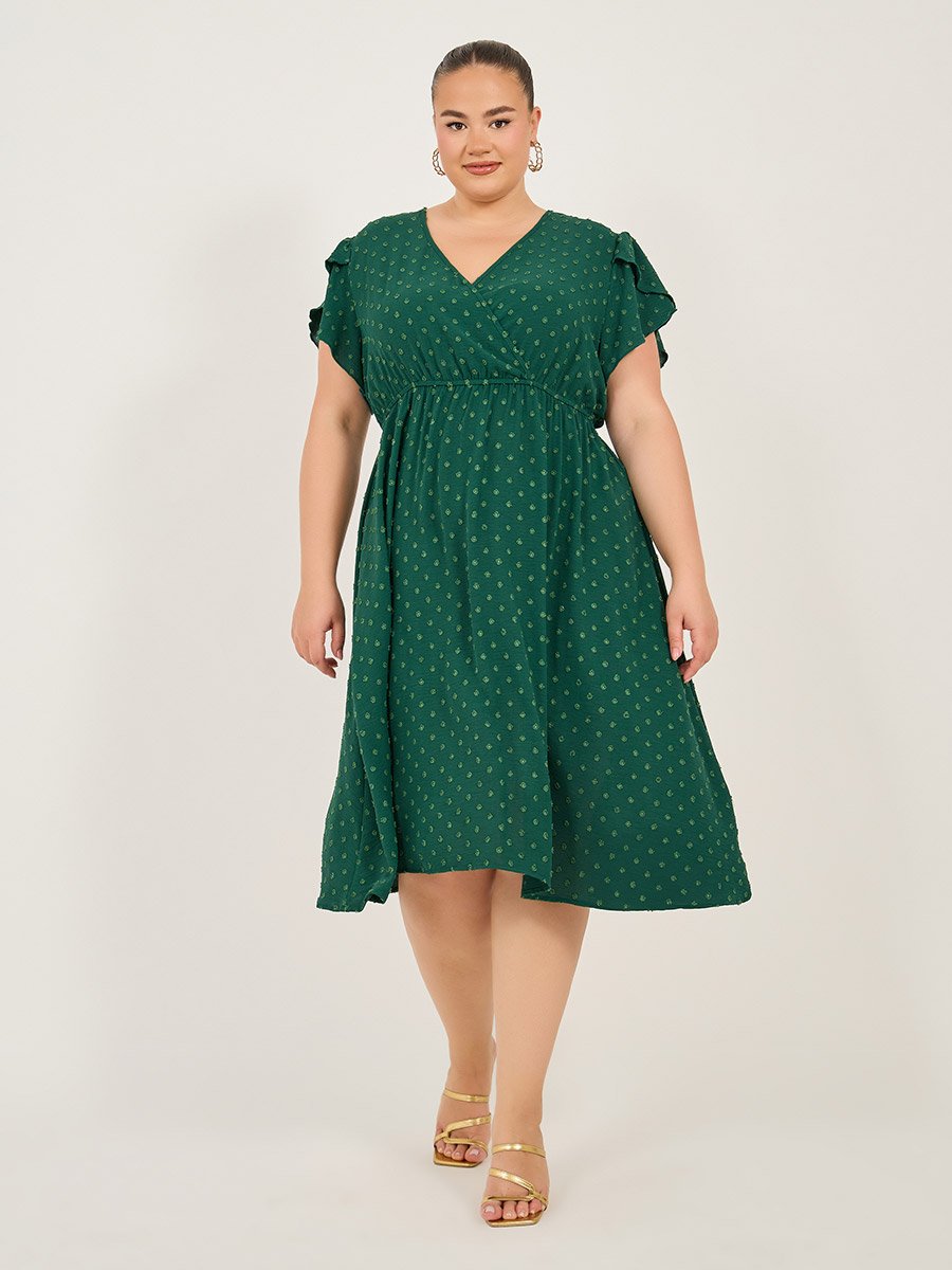 Polka Dot A-Line Ruffled Sleeve Midi Dress