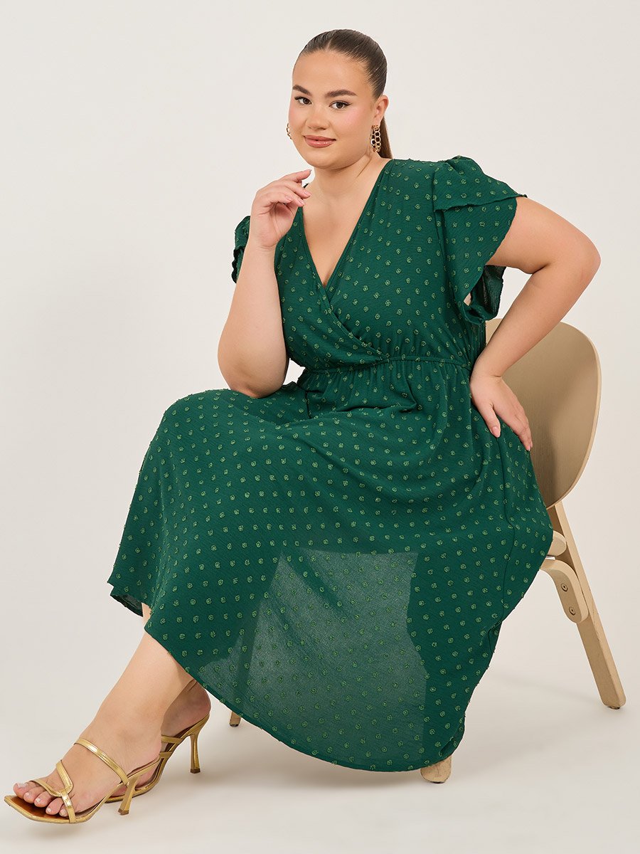 Polka Dot A-Line Ruffled Sleeve Midi Dress