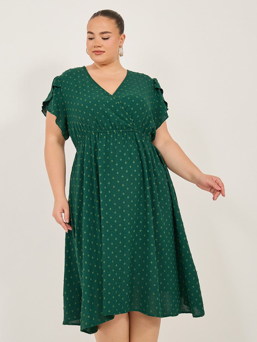 Polka Dot A-Line Ruffled Sleeve Midi Dress
