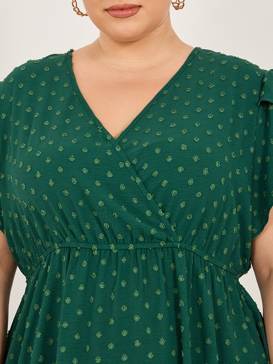 Polka Dot A-Line Ruffled Sleeve Midi Dress