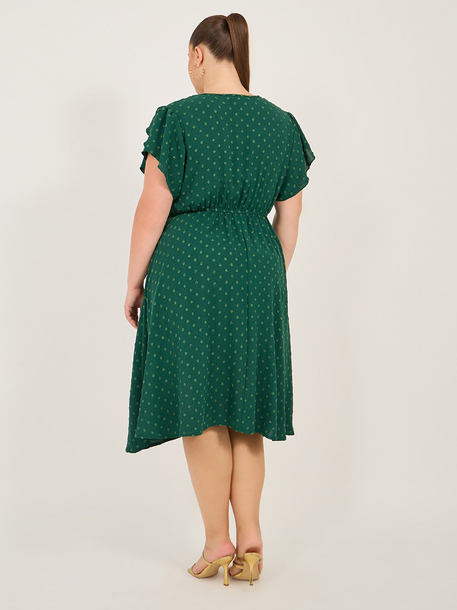 Polka Dot A-Line Ruffled Sleeve Midi Dress