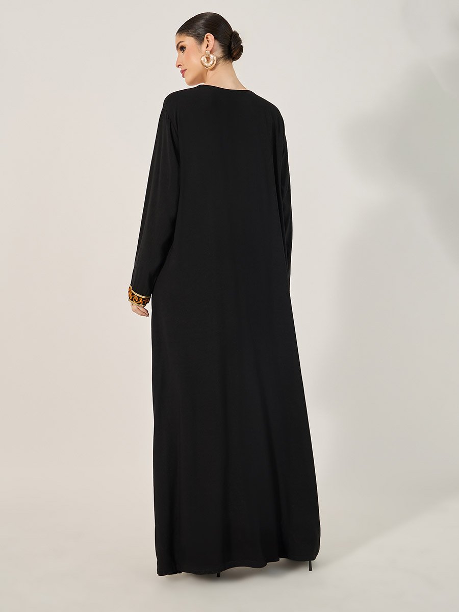 Embroidered Round Neck A-Line Jalabyia