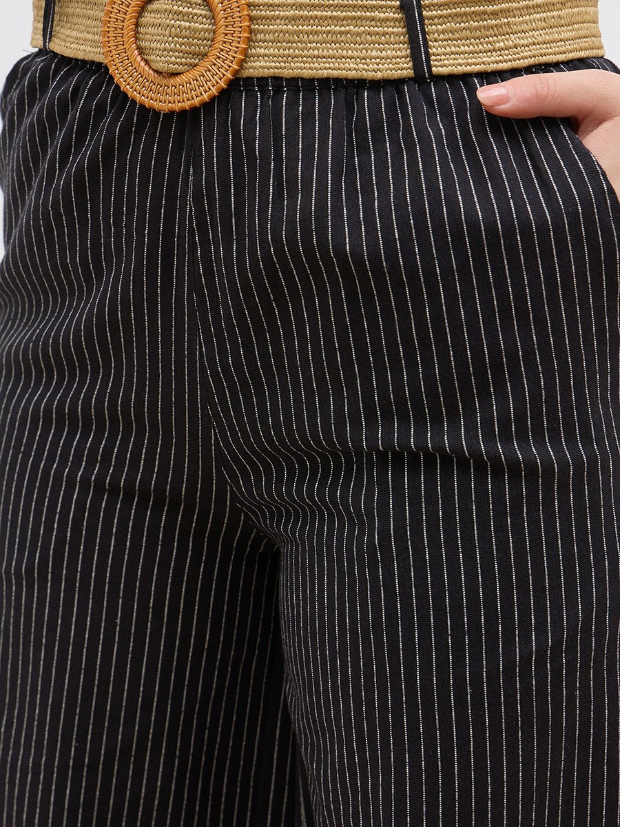 Front Knot Striped Shirt and Pants Co-Ords
