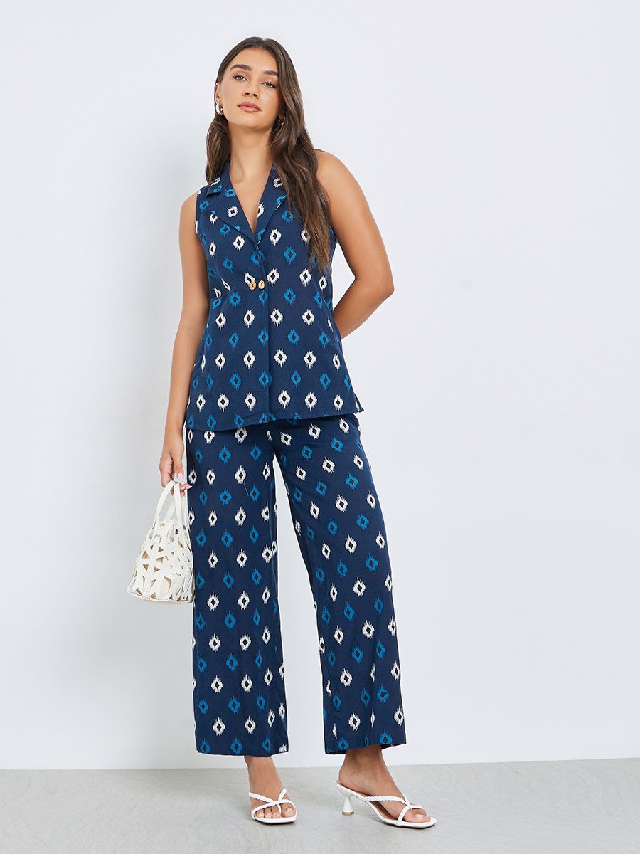 Oversized Printed Vest and Straight Fit Pants Co-Ords