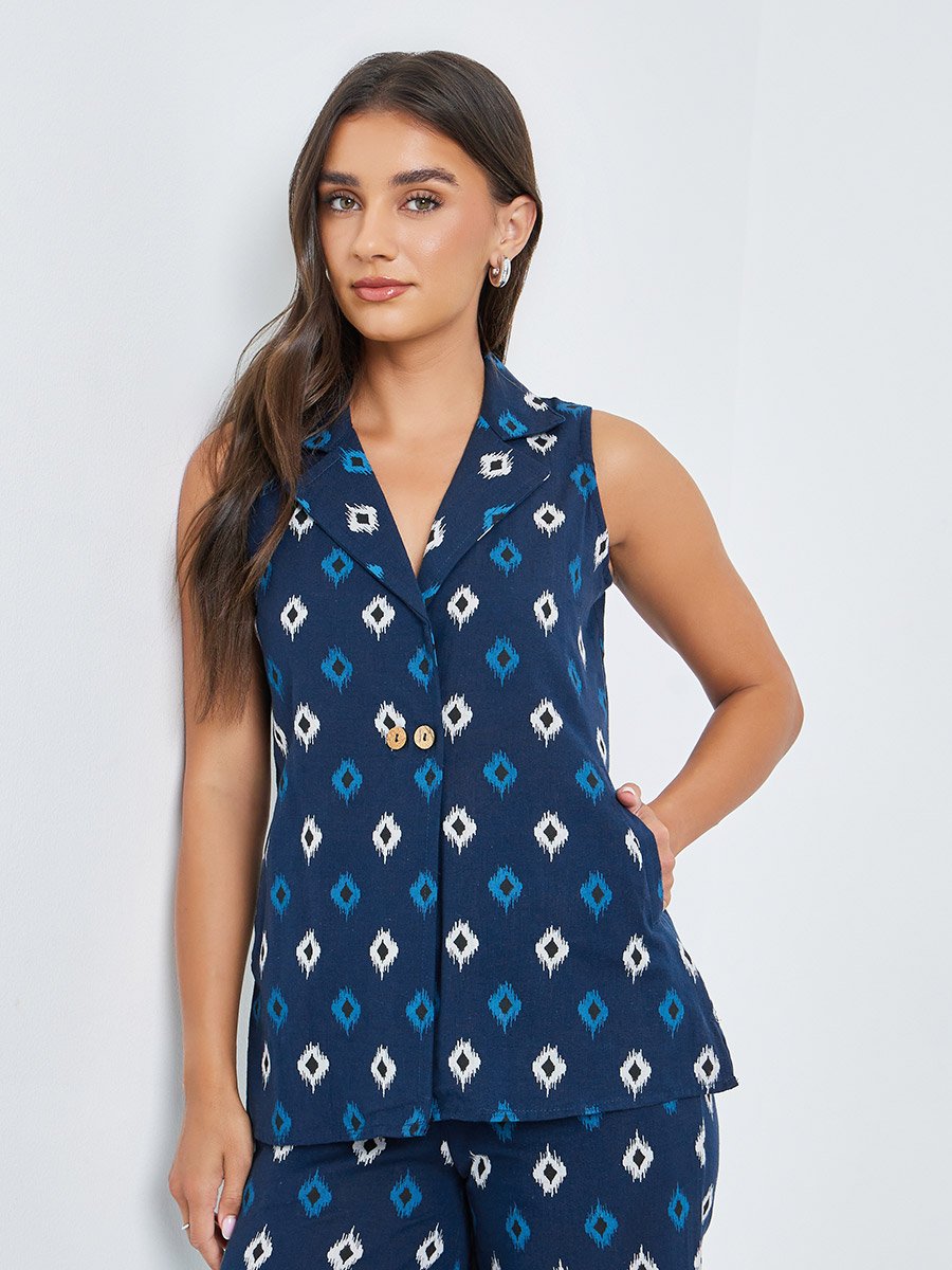 Oversized Printed Vest and Straight Fit Pants Co-Ords
