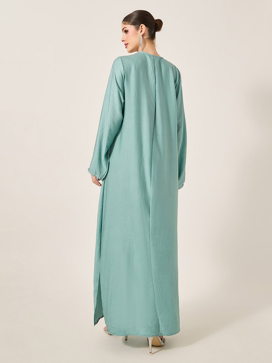 Satin Lace Insert Notch Neck Jalabyia