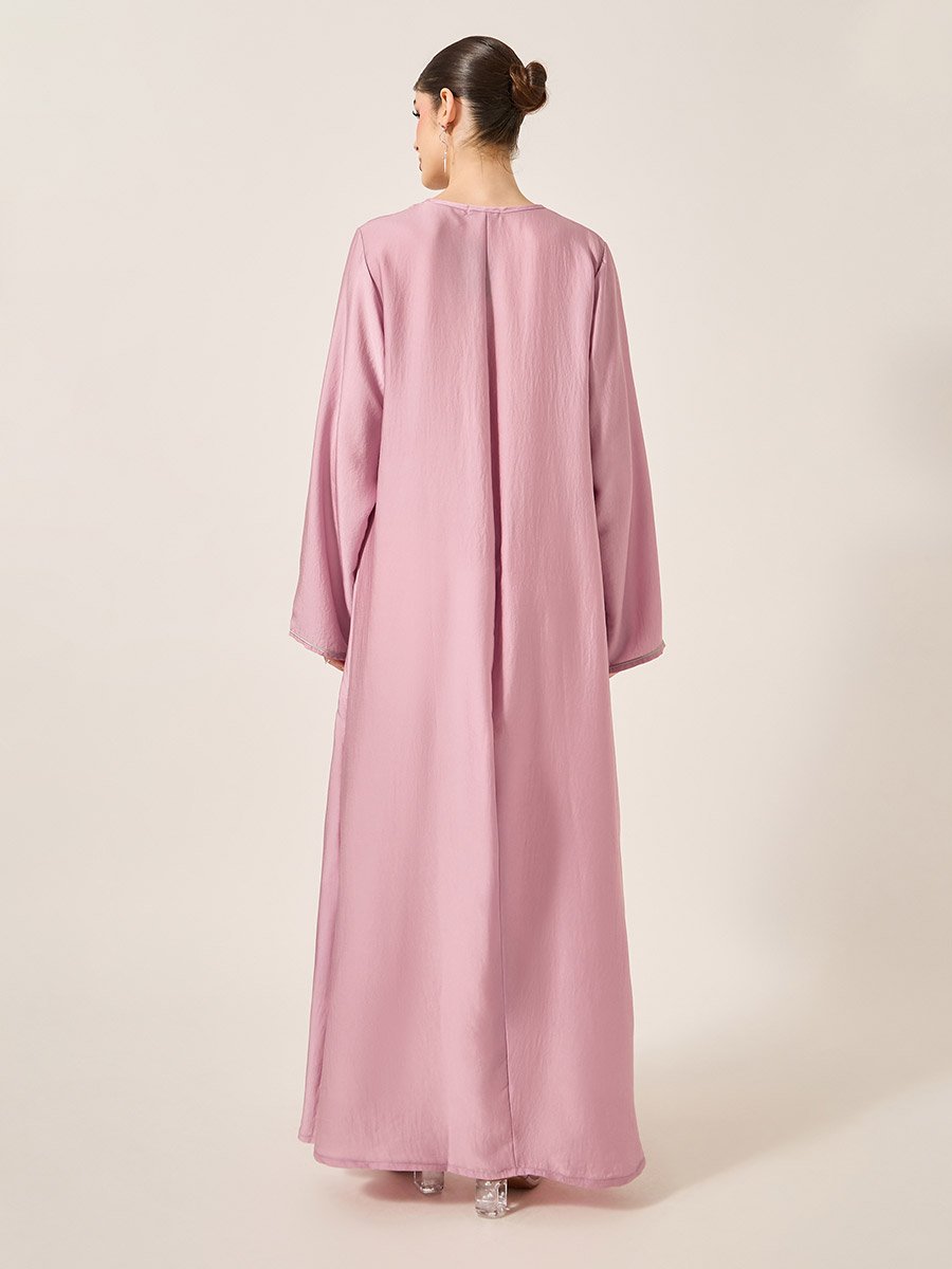 Satin Lace Insert Notch Neck Jalabyia