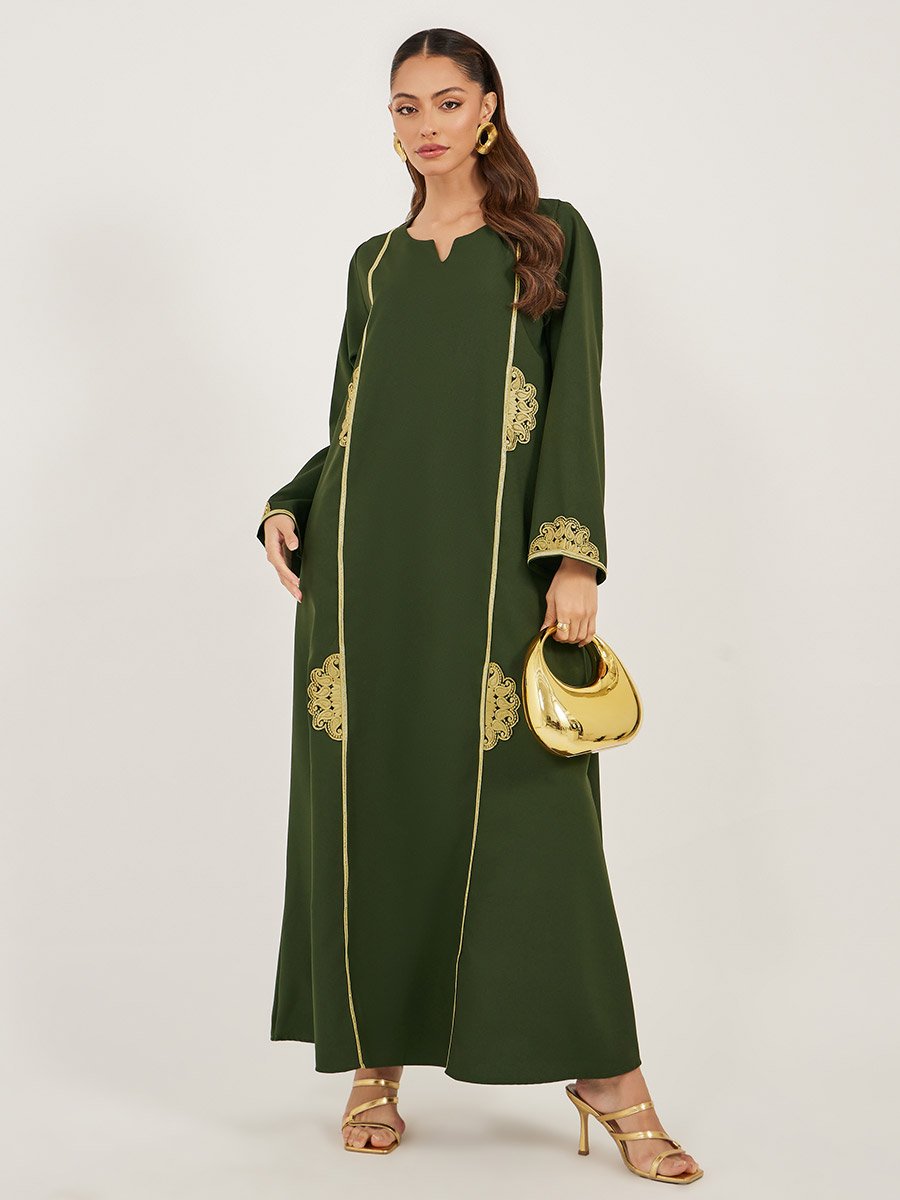 Lace Detail Notch Neck A-Line Jalabiya
