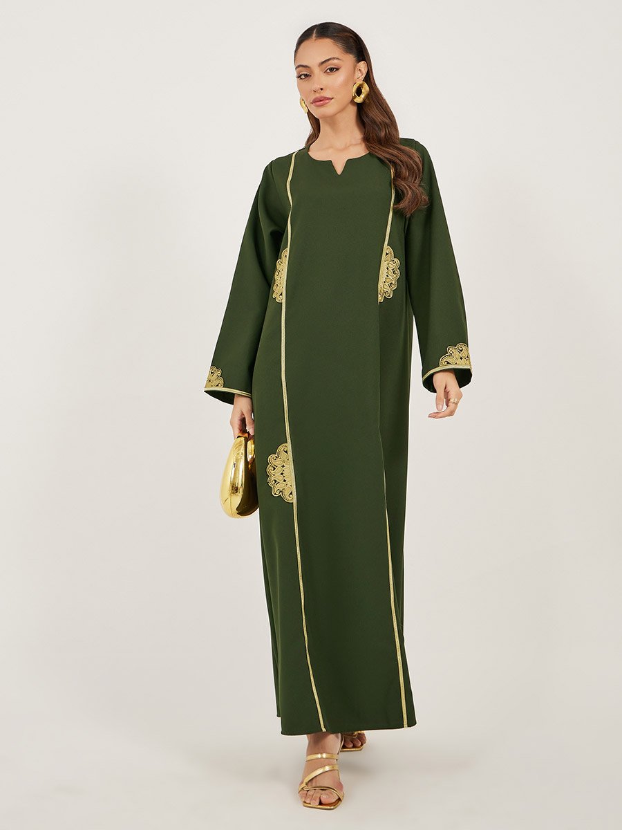Lace Detail Notch Neck A-Line Jalabiya