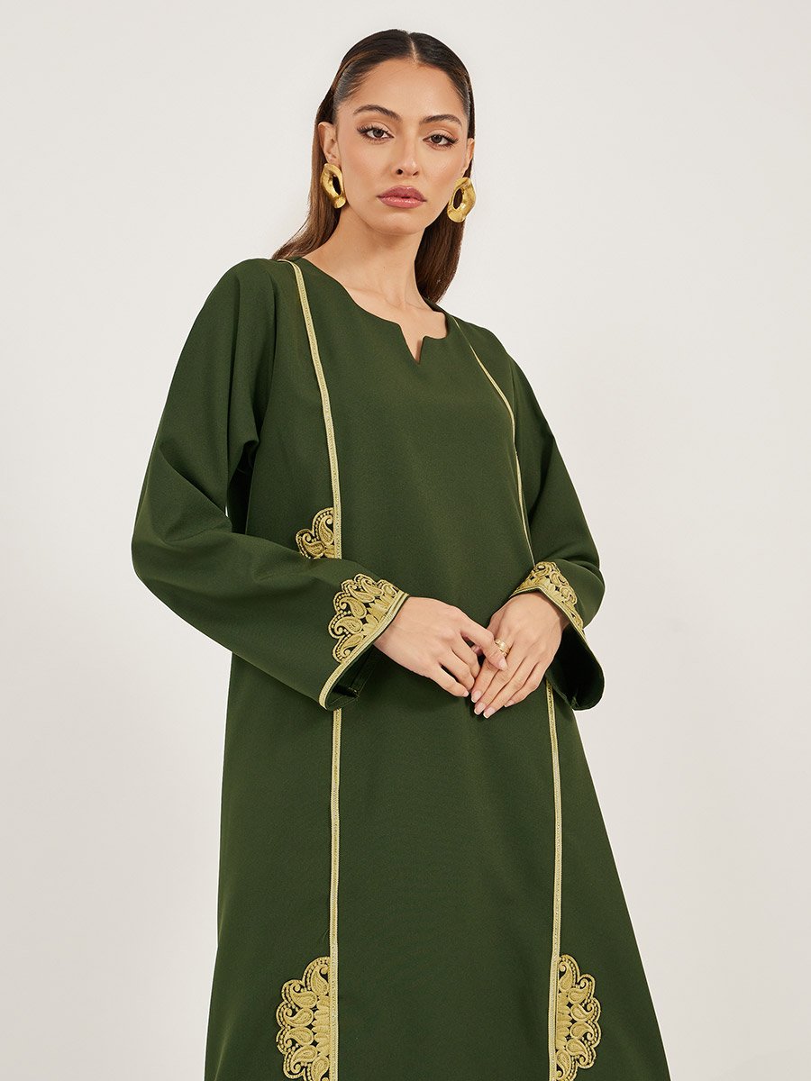 Lace Detail Notch Neck A-Line Jalabiya