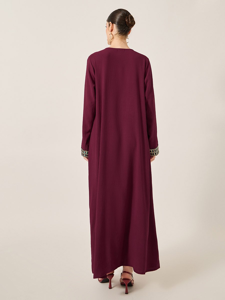 Embroidered Patch Work Pleated A-Line Jalabyia