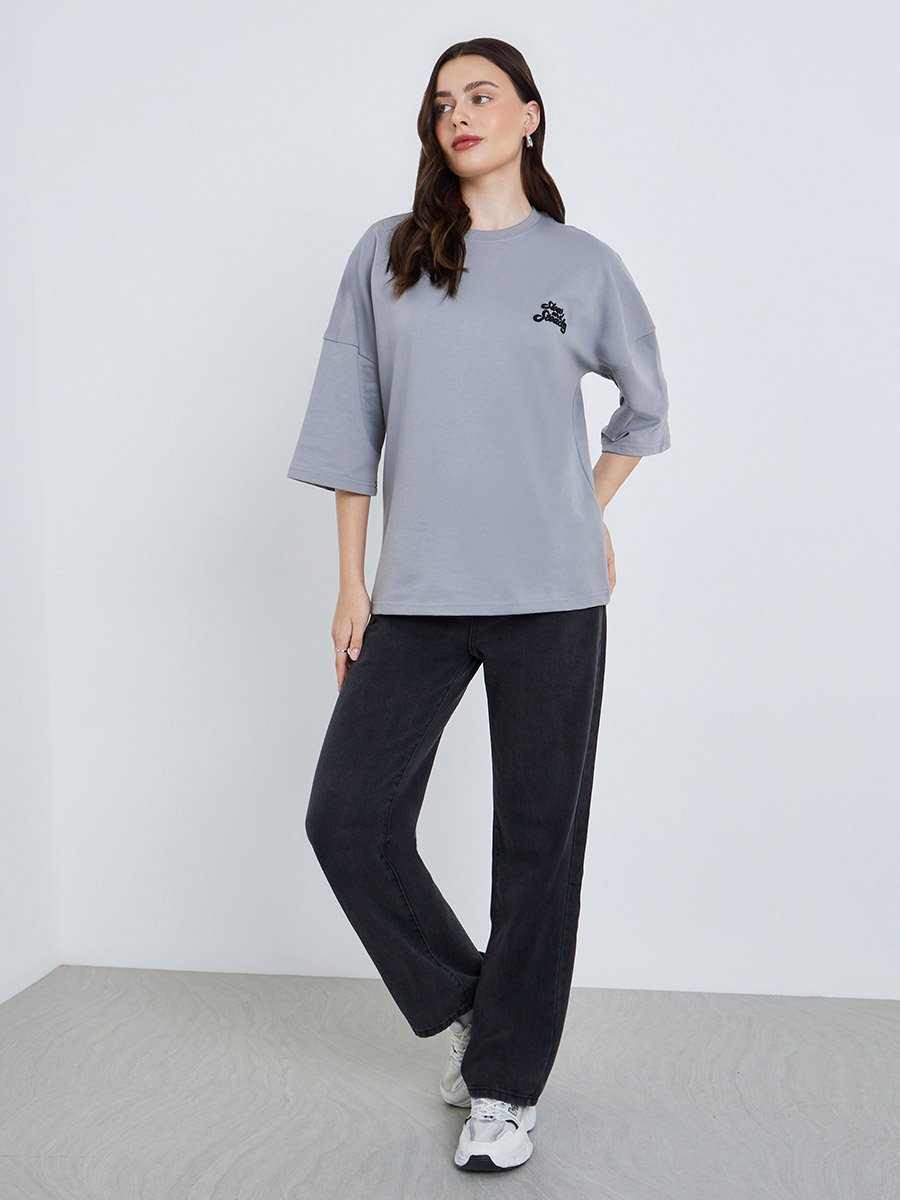 Mid Rise Plain Wide Leg Jeans