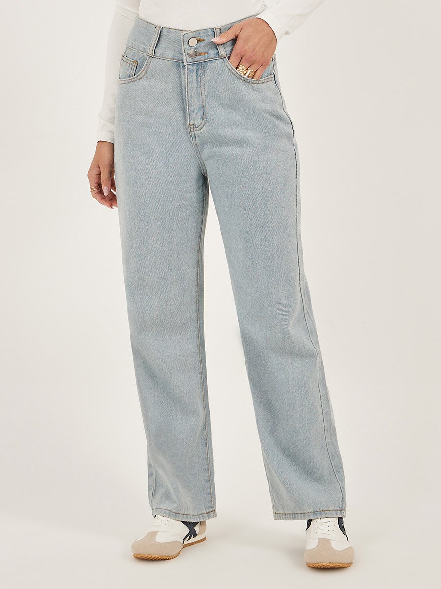 Mid Rise Plain Wide Leg Jeans