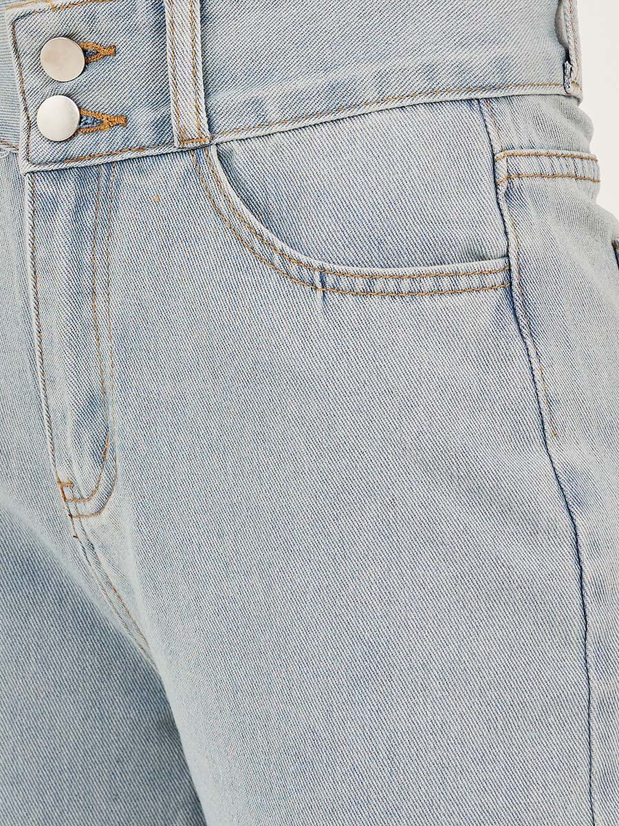 Mid Rise Plain Wide Leg Jeans