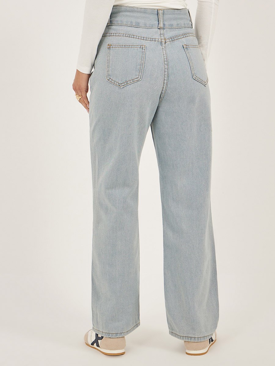 Mid Rise Plain Wide Leg Jeans