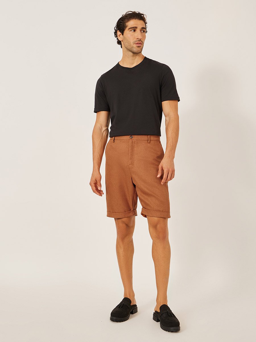 Solid Turn-Up Hem Bermuda Shorts