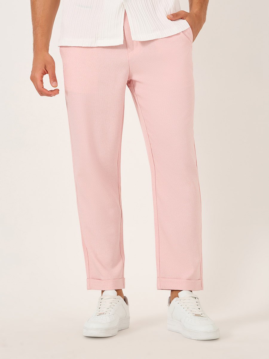 Solid Flat Front Relaxed Fit Pants with Slant Pockets