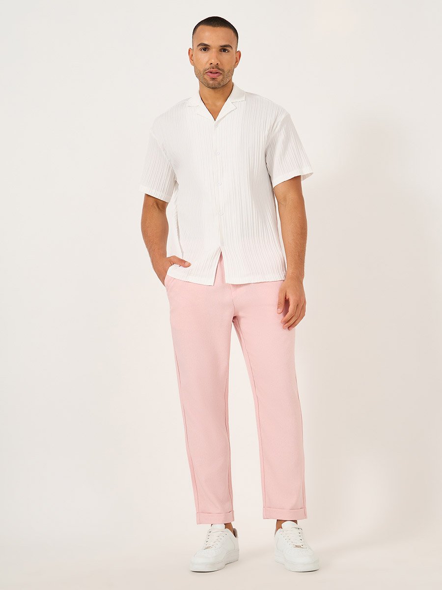 Solid Flat Front Relaxed Fit Pants with Slant Pockets