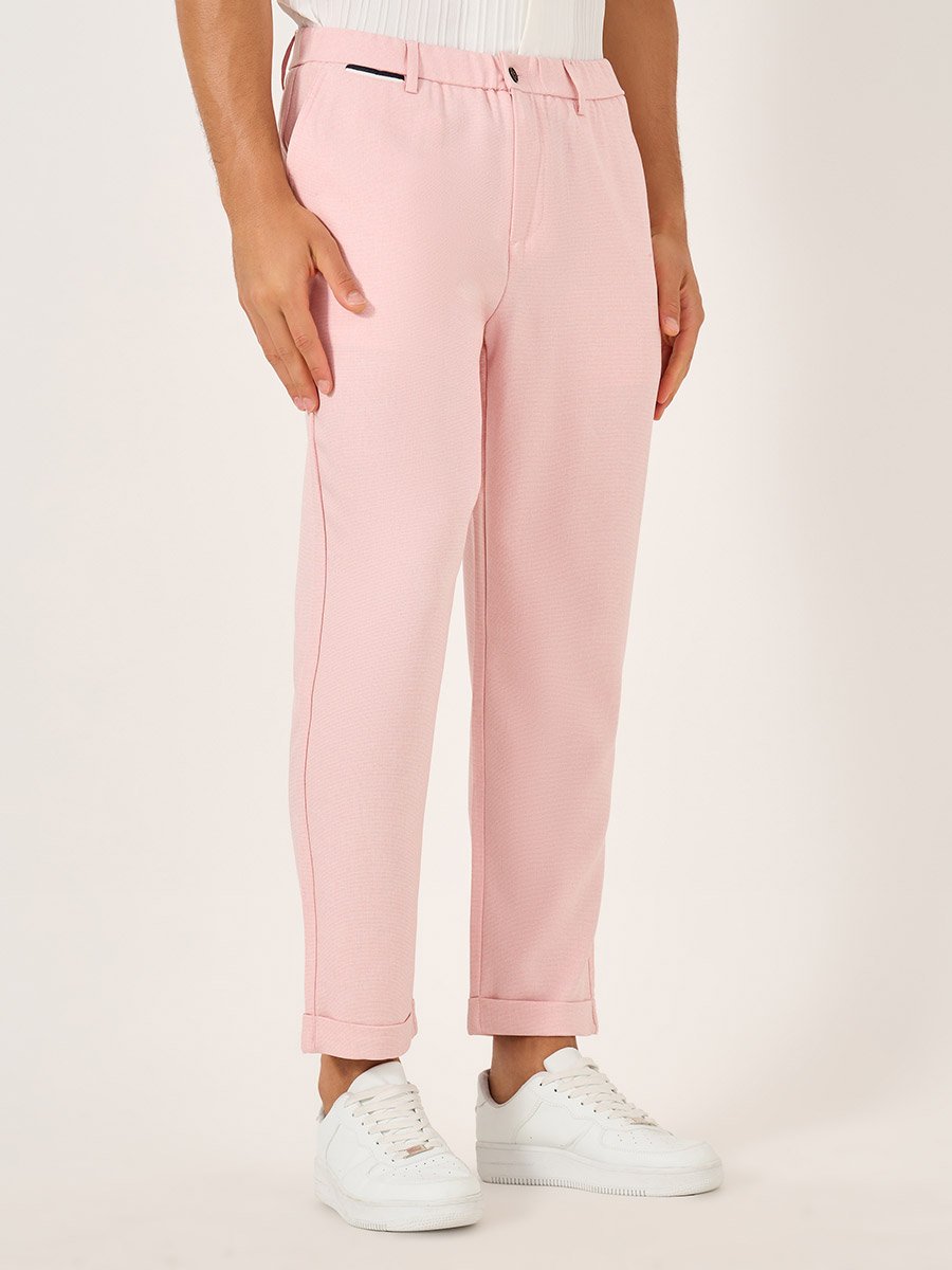 Solid Flat Front Relaxed Fit Pants with Slant Pockets