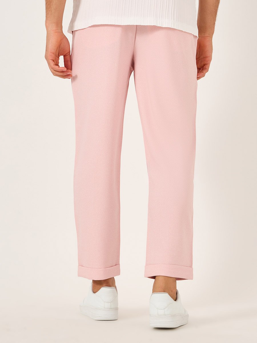 Solid Flat Front Relaxed Fit Pants with Slant Pockets