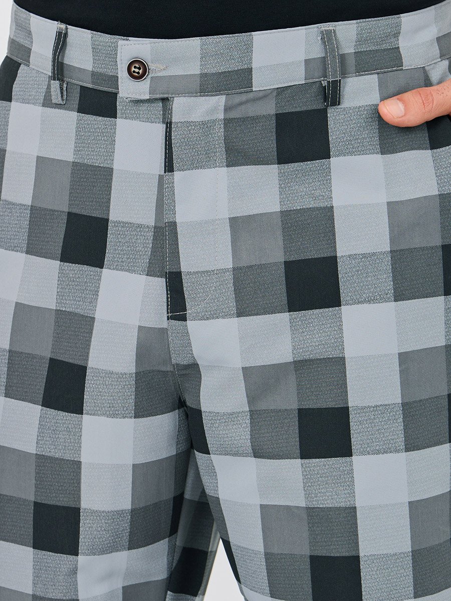 Men Plaid Flat Front Slim Fit Pants with Pockets