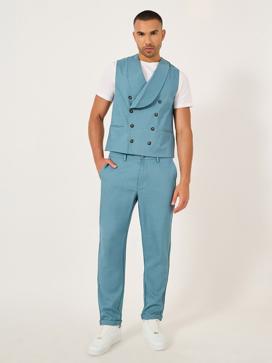 Solid Double Breasted Blazer Vest and Pants Co-Ords