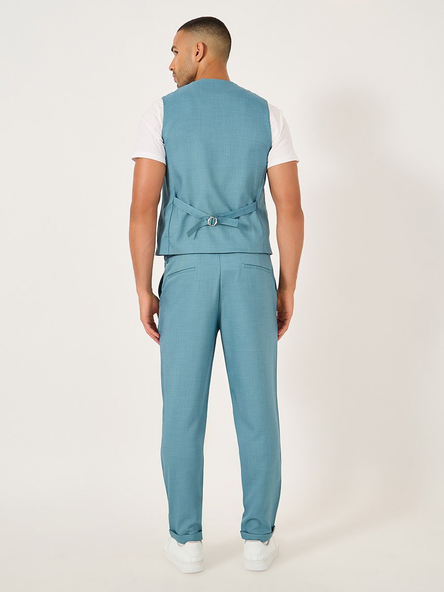 Solid Double Breasted Blazer Vest and Pants Co-Ords