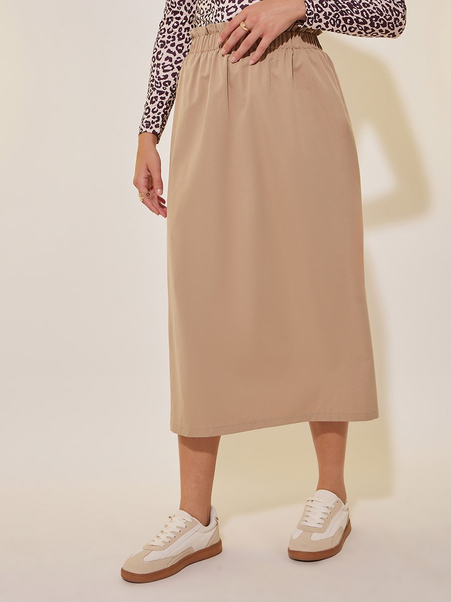 Solid High Rise Midi Skirt