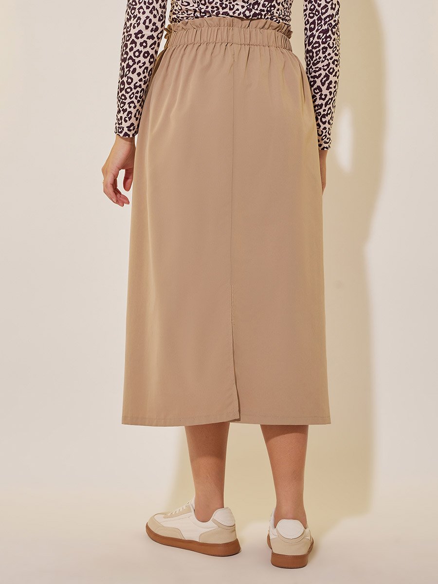 Solid High Rise Midi Skirt