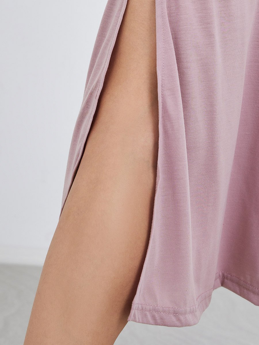 V Neck Open Back Lace Detail Side Slit Slip Dress